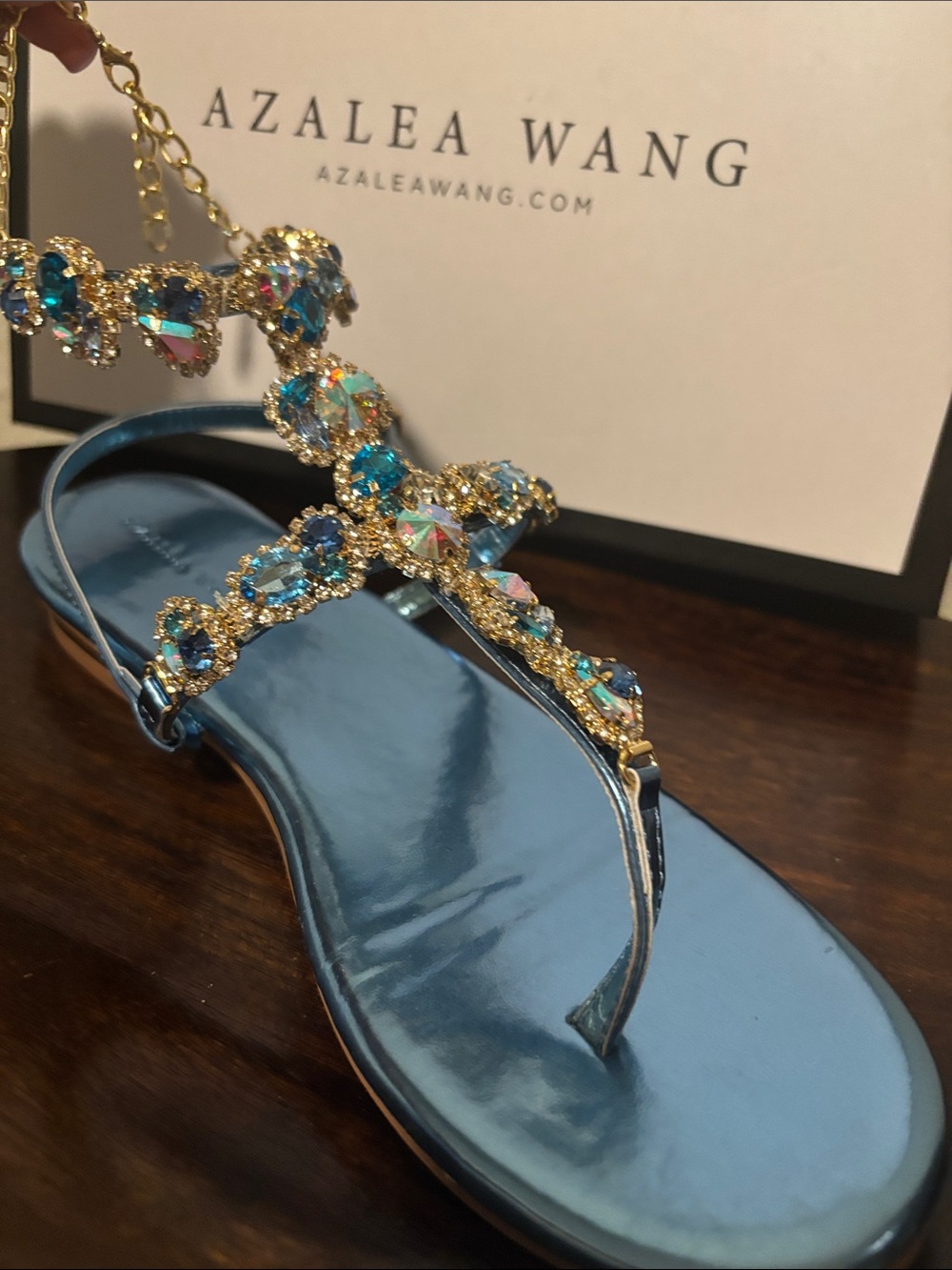 Blue Jeweled T-Strap Sandal